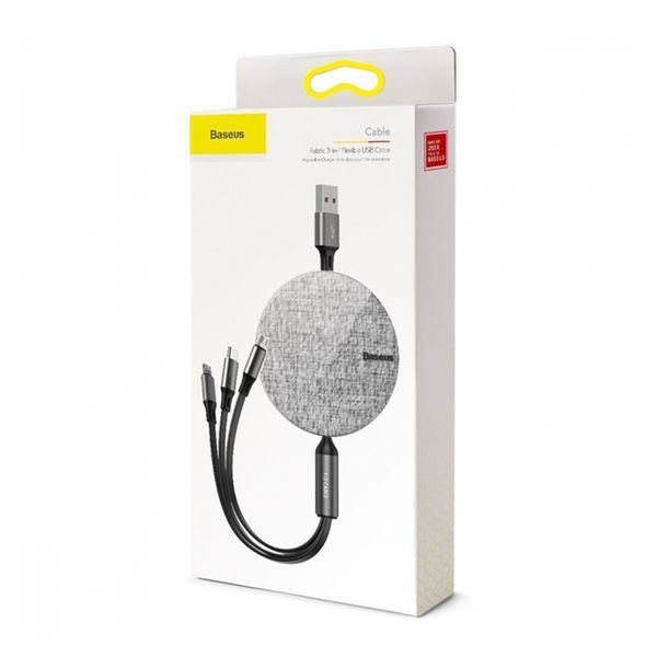 Cable Baseus Fabric 3-in-1 Flexible (Micro USB+Lightning+Type-C) 3.5A (1.2m) gray/black 12943 фото