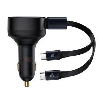 АЗП Baseus Enjoyment Retractable 2-in-1 Type-C + Type-C 33W black 24934 фото
