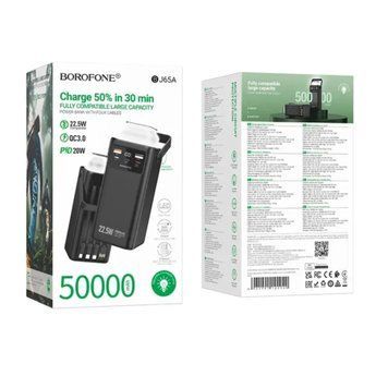 Power bank 50 000 mAh Borofone BJ65A 22.5W PD20W+QC3.0+cable Display black 45862 фото