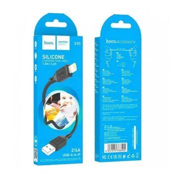 USB Cable Hoco Lightning X90 2.4A 1m black 31739 фото