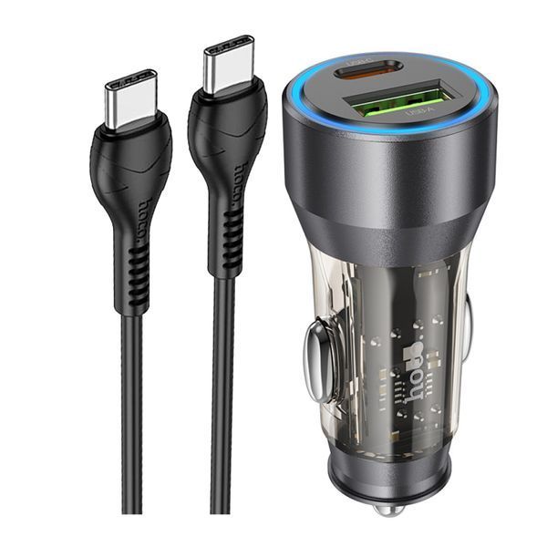 АЗП Hoco NZ12A PD 43W/3A QC3.0 18W (1USB-1USB-C) + cable Type-C-Type-C black 35377 фото