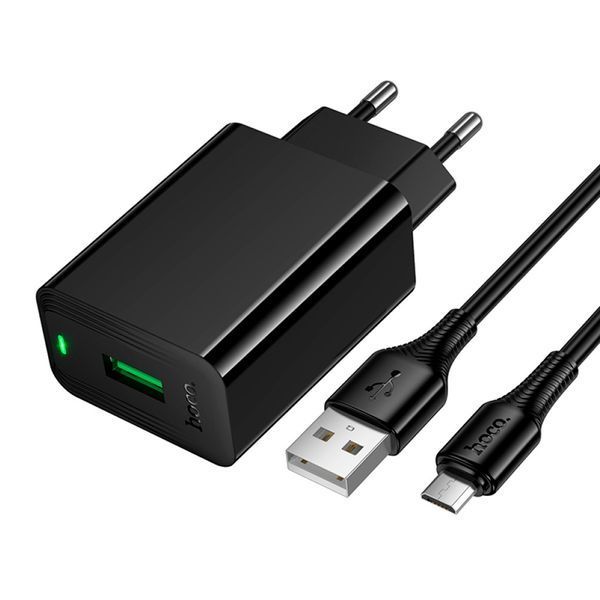 МЗП Hoco CS92A 18W QC3.0 (1USB) + cable Micro black 45985 фото