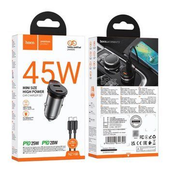 АЗП Hoco NZ16B PD45W/3A QC3.0 (2USB-C) + cable Type-C-Type-C black 41380 фото