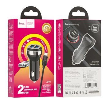 АЗП Hoco Z40 2.4A (2USB) + cable Type-C black 35378 фото