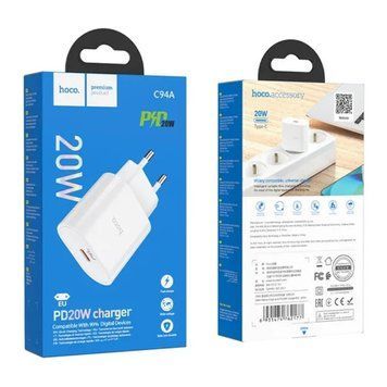 МЗП Hoco C94A 20W/3.1A (1USB-C) white 28751 фото