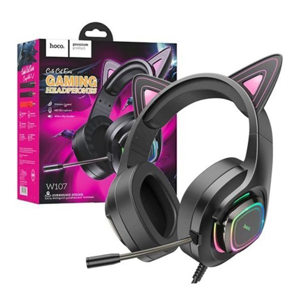 Навушники для комп'ютера hoco. W107 Led Cat black - pink 31331 фото
