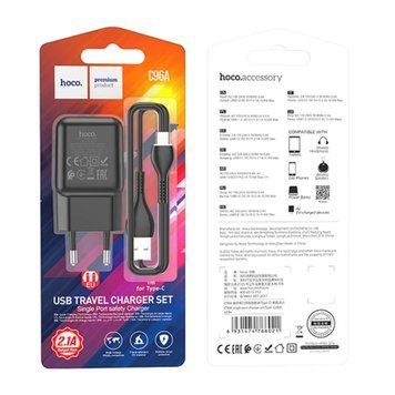 МЗП Hoco C96A 10.5W/2.1A (1USB) + cable Type-C black 30847 фото