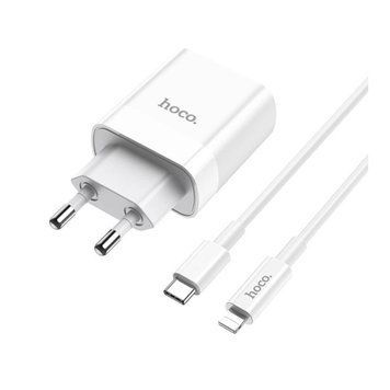 МЗП Hoco C80A PD 20W/3A (2USB-C) + cable Type-C to Lightning white 33614 фото