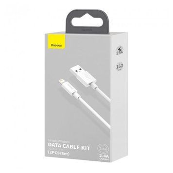 USB Cable Baseus Simple Wisdom Data Cable Kit Lightning 2.4A (1.5m) 2шт white 44136 фото
