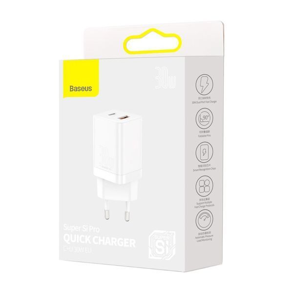 МЗП Baseus Super Si Pro Quick Charger 30W (1USB-1USB-C) white 28564 фото