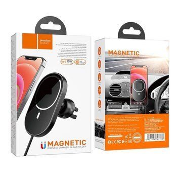 Автотримач з бездротовою зарядкою Hoco CA90 MagSafe 15W black 25662 фото