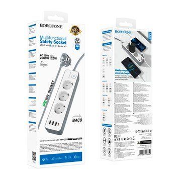 Мер.Фільтр Borofone BAC9A 3 роз.2m PD20W/3A white 44970 фото