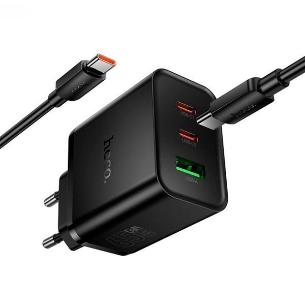 МЗП Hoco N75 PD 65W/3A GaN QC3.0 (1USB/2USB-C)+cable Type-C to Type-C black 44915 фото