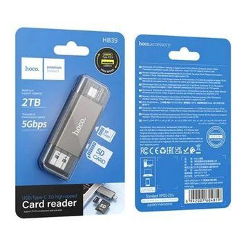 Сard reader Hoco HB39 USB/Type-C 3.0 Micro/Micro SD black 36453 фото