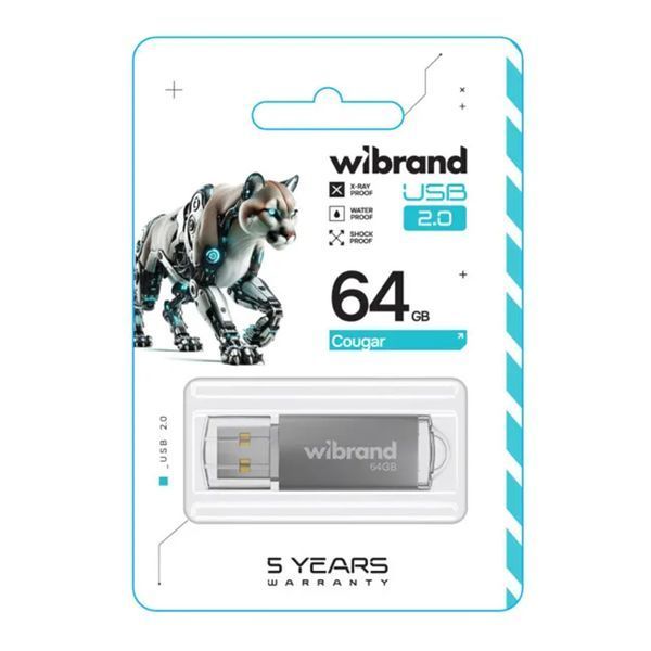 USB Flash 64 GB Wibrand Cougar Silver 35546 фото