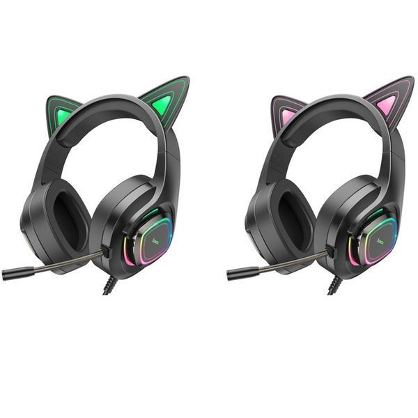 Навушники для комп'ютера hoco. W107 Led Cat black - green 31332 фото