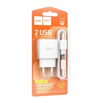 МЗП Hoco C141A 2.1A (2USB) + cable Lightning white 39630 фото