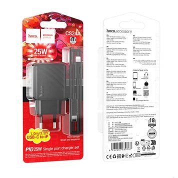 МЗП Hoco CS24A PD 25W/3A (1USB-C) + cable Type-C to Lightning black 38280 фото