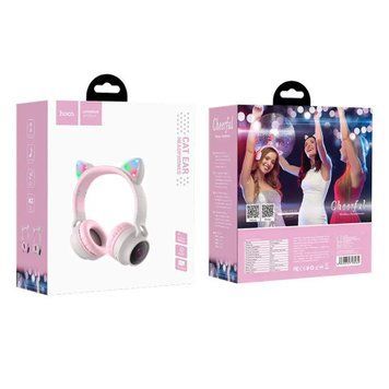 Навушники Big Bluetooth Hoco W27 Cat pink - silver 26941 фото