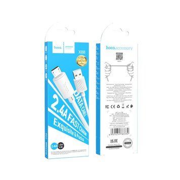 USB Cable Hoco Micro usb X88 2.4A 1m white 21504 фото