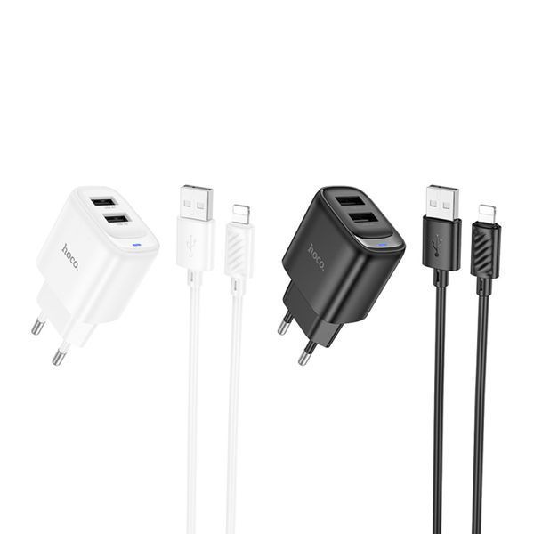 МЗП Hoco C141A 2.1A (2USB) + cable Lightning white 39630 фото