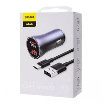 АЗП Baseus Golden Contactor Pro 40W (2USB) + Cable Type-C 5A (1m) dark gray 25678 фото