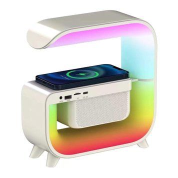 Колонка Bluetooth HM-G3 + бездротова зарядка + годинник +світильник white 37855 фото