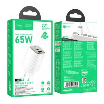 МЗП Hoco N49 PD 65W (1USB/2USB-C) white 20757 фото