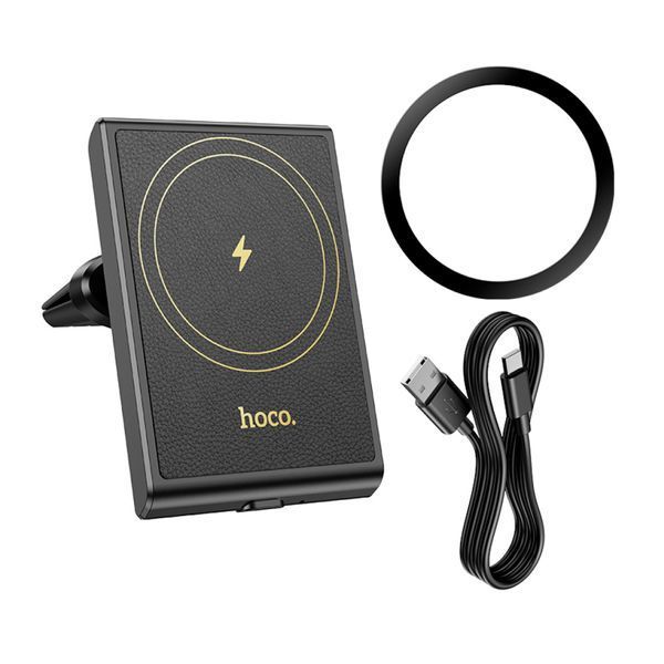 Автотримач з бездротовою зарядкою Hoco HW19 15W black 43863 фото