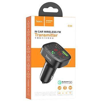 FM трансмістер Bluetooth Hoco E59 QC3.0 black 08355 фото