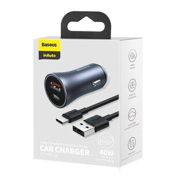 АЗП Baseus Golden Contactor Pro 40W (1USB/1USB-C) + Cable Type-C (1m) dark gray 41477 фото