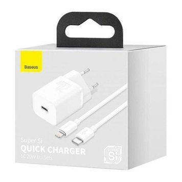 МЗП Baseus Super Silicone PD Charger 20W (1USB-C) + With Cable Type-C to Lightning white 28776 фото