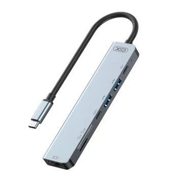 Type-C HUB XO HUB008 7in1 grey 32307 фото