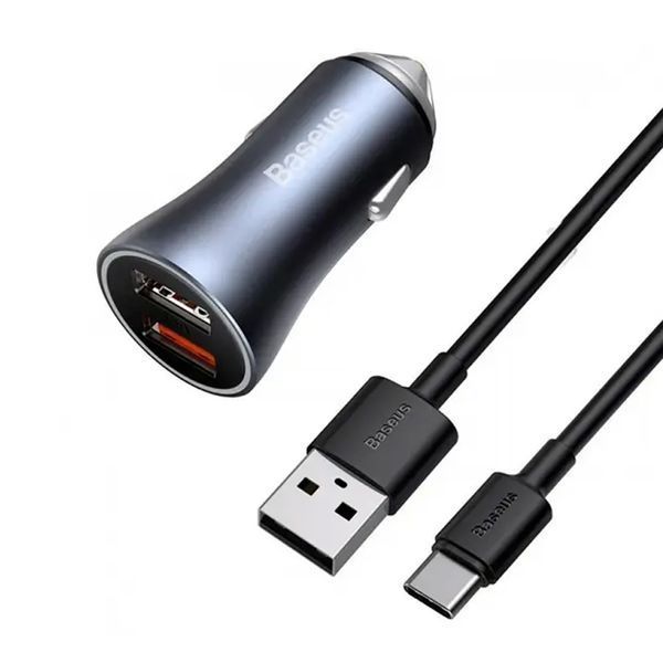 АЗП Baseus Golden Contactor Pro 40W (1USB/1USB-C) + Cable Type-C (1m) dark gray 41477 фото