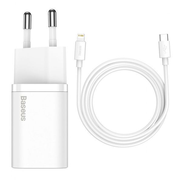 МЗП Baseus Super Silicone PD Charger 20W (1USB-C) + With Cable Type-C to Lightning white 28776 фото