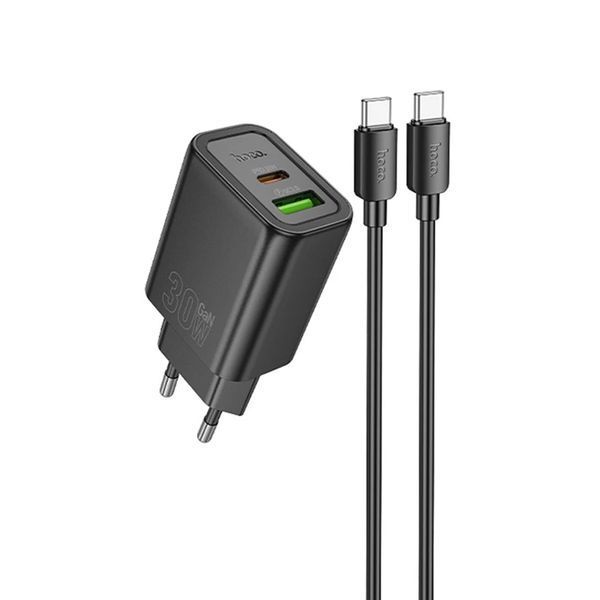МЗП Hoco N63 PD 30W/3A (1USB/1USB-C) + cable Type-C to Type-C black 43454 фото