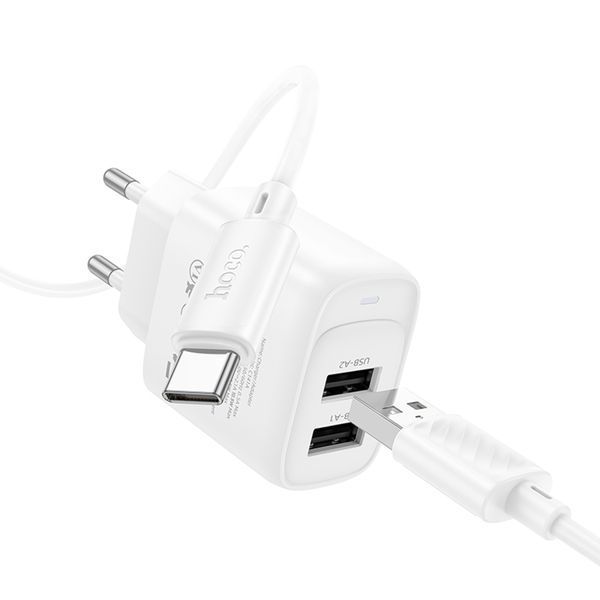 МЗП Hoco C141А 2.1A (2USB) + cable Type-C white 39633 фото