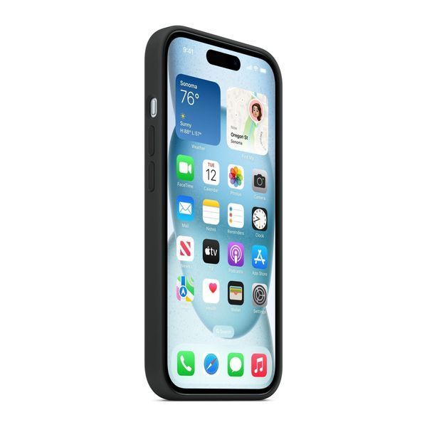 Silicone case iPhone 15 with MagSafe black 33686 фото