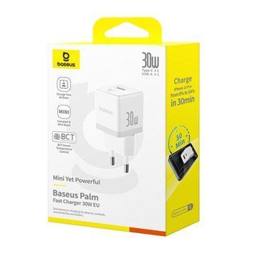 МЗП Baseus Palm Fast Charger 30W (1USB/1USB-C) Moon White 40435 фото