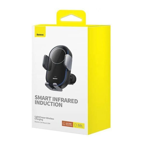 Автомобільний тримач з Бездротовим ЗП Baseus LightChaser 15W black 20417 фото