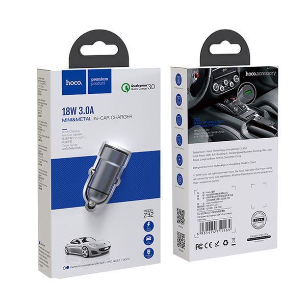 АЗП Hoco Z32 QC 3.0 (1USB) grey 21535 фото