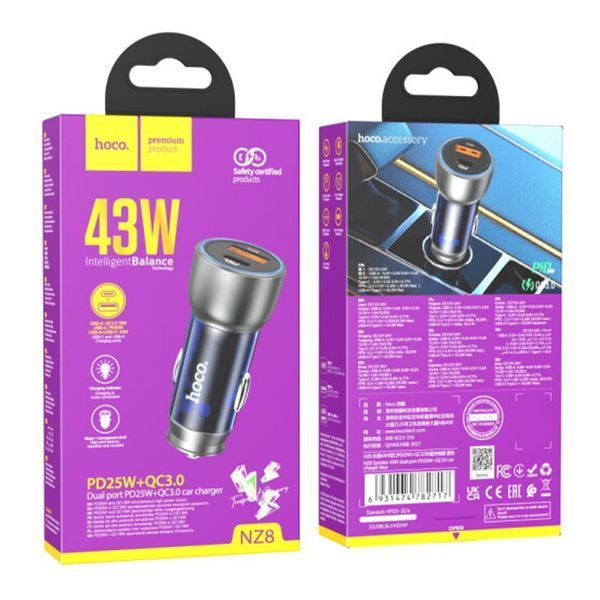 АЗП Hoco NZ8 PD 43W/3A QC3.0 (1USB-1USB-C) blue 32427 фото