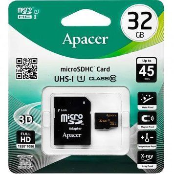 MicroSD 32GB Apacer UHS-1 Class 10 + SD adapter 09927 фото