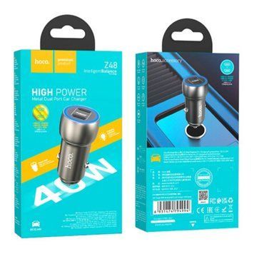 АЗП Hoco Z48 PD 40W/3A QC3.0 (2USB-C) grey 32587 фото