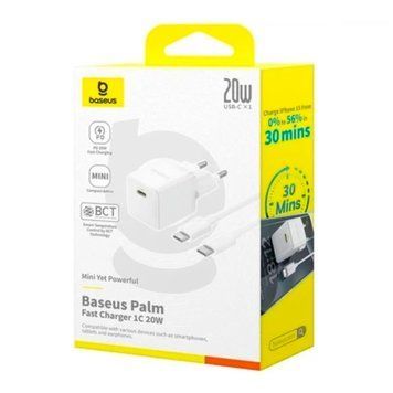 МЗП Baseus Palm Fast Charger 20W (1USB-C) + Cable Type -C to Lightning 20W (1m) white 48729 фото