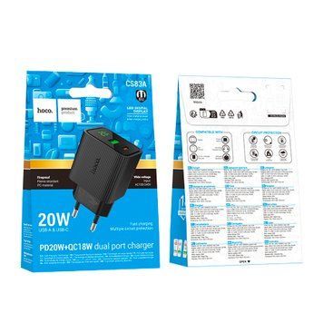 МЗП Hoco CS83A PD 20W/3A QC3.0 (1USB/1USB-C) black 45623 фото