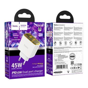 МЗП Hoco CS43A PD 45W/3A (2USB-C) black 42178 фото
