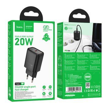 МЗП Hoco N60 PD 20W/3A (USB-C) black 20869 фото