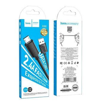 USB Cable Hoco Micro usb X88 2.4A 1m black 30678 фото