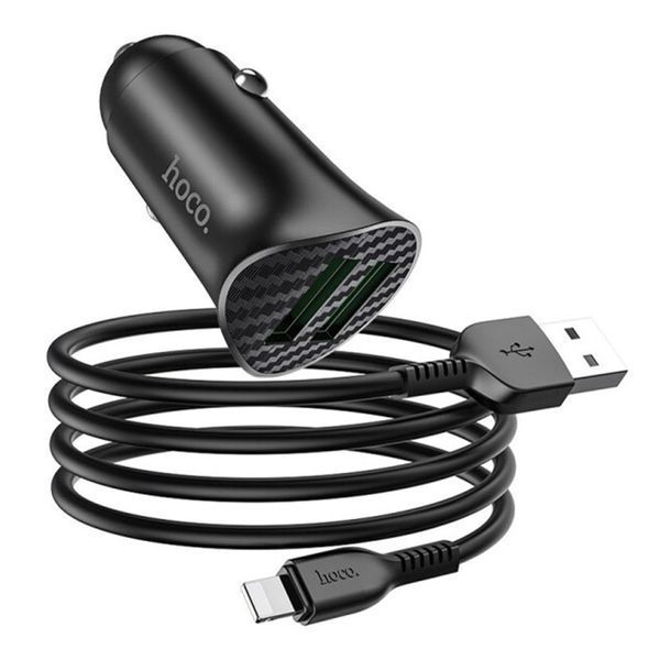 АЗП Hoco Z39 18W/3A QC3.0 (2USB) + cable Lightning black 30606 фото